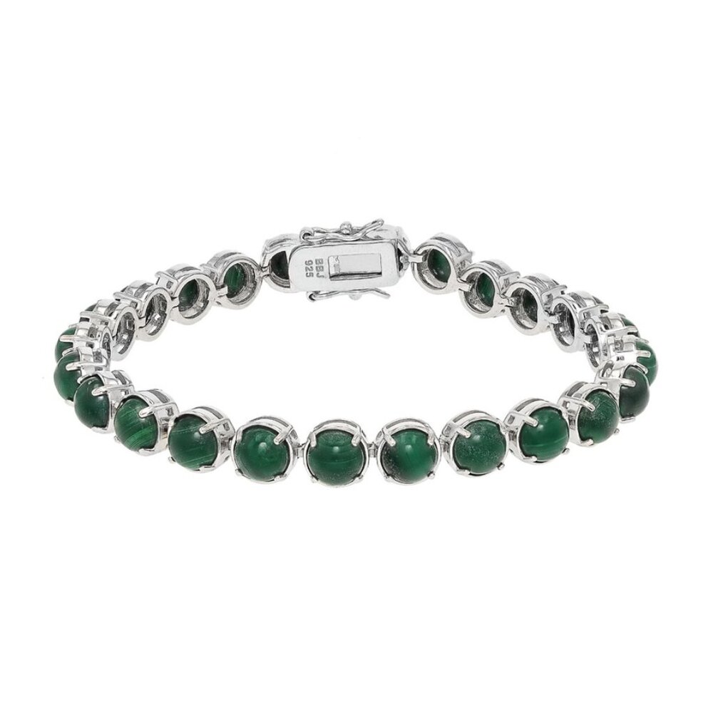NIB - Green Malachite Rhodium Over Sterling Silver Tennis Bracelet
